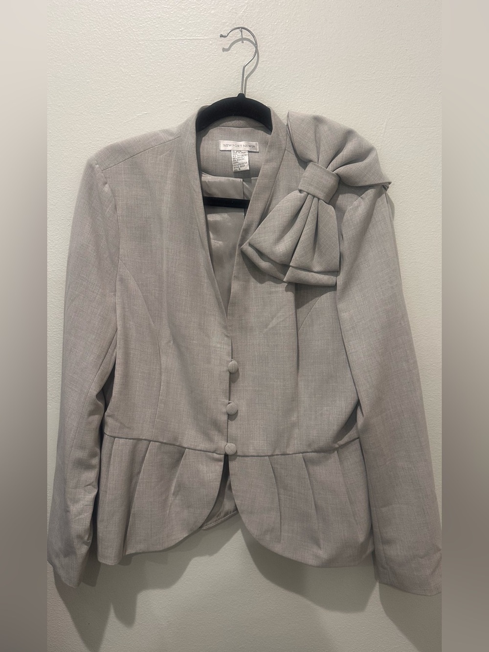 Newport News Gray Bow-Accent Peplum Blazer